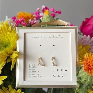 A new Day earrings 14KGold Plated Cubic Zirconia Size XSmall jewelry New